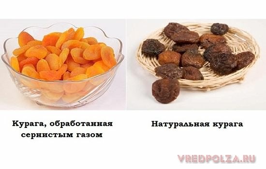 Сравнение цветов натурального сушеного абрикоса и кураги, приготовленной с применением сернистого газа