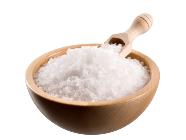 Sea salt in a wooden bowl