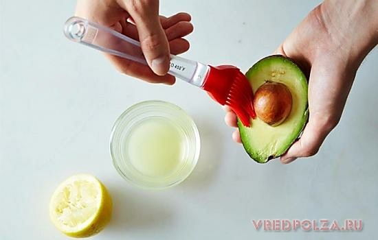 Перед помещением в холодильник дольки авокадо смазывают лимонным соком