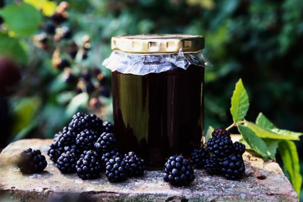 Blackberries with Jar of Blackberry Jelly